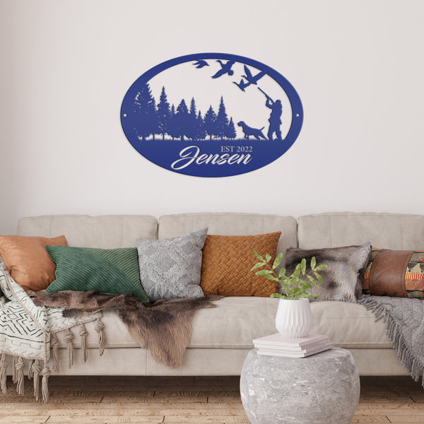 duck hunting scene metal sign