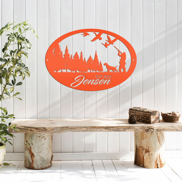duck hunting scene metal sign 