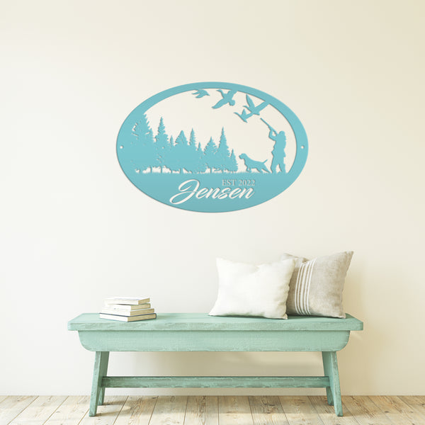 duck hunting scene metal sign