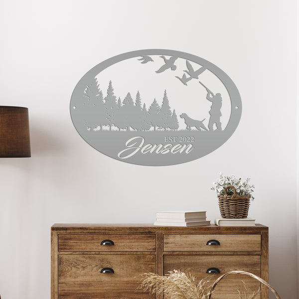 duck hunting scene metal sign'