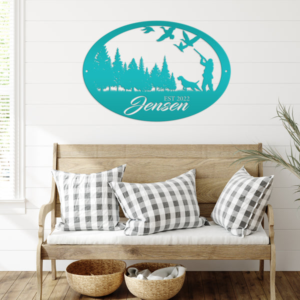duck hunting scene metal sign