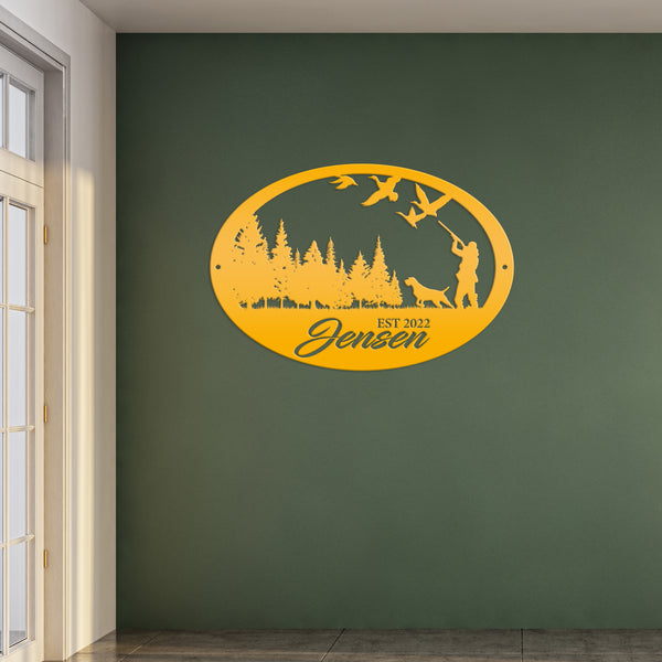 duck hunting scene metal sign