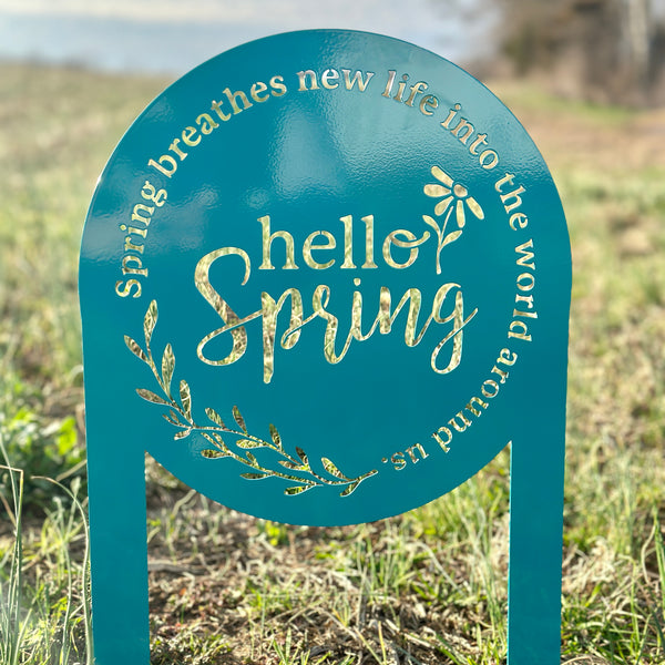 Outdoor Hello Spring Metal Yard Stake -Spring Yard Decorations-Yard Ornaments-Lawn-Garden Ornaments-Spring Yard Art