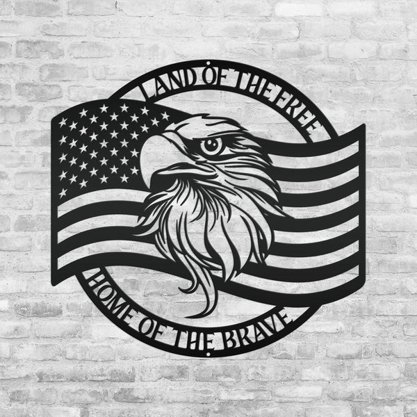 Patriotic Metal Sign With American Flag and Eagle