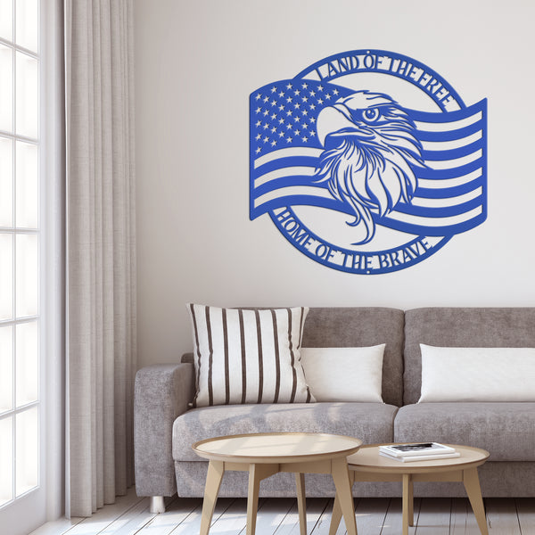 Patriotic Metal Sign With American Flag and Eagle
