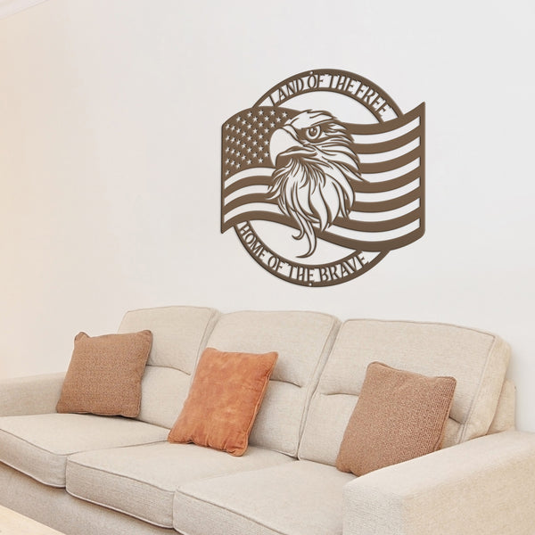 Patriotic Metal Sign With American Flag and Eagle