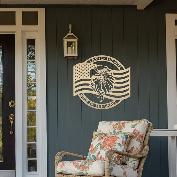 Patriotic Metal Sign With American Flag and Eagle
