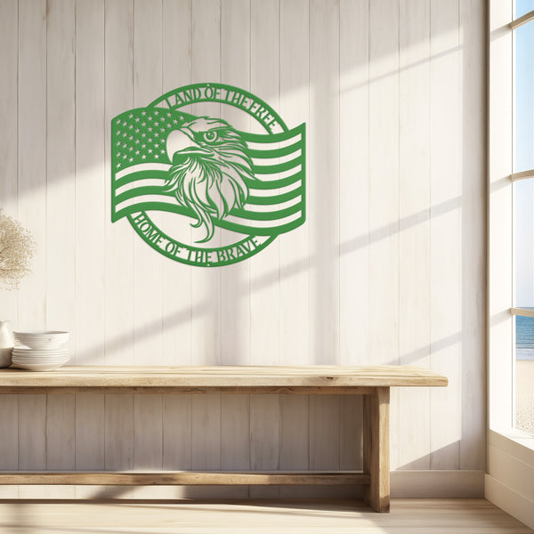 Patriotic Metal Sign With American Flag and Eagle