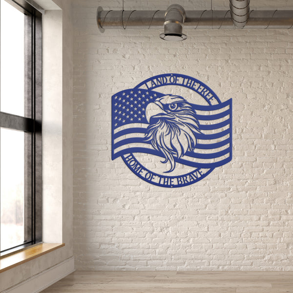 Patriotic Metal Sign With American Flag and Eagle