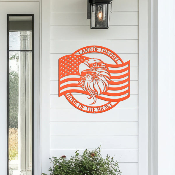 Patriotic Metal Sign With American Flag and Eagle