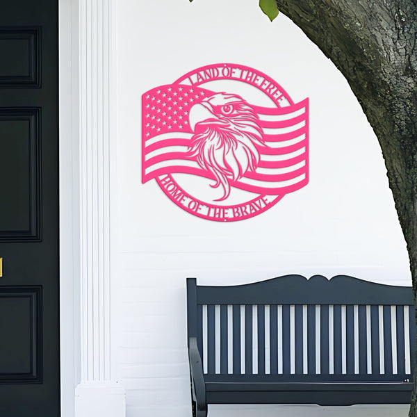 Patriotic Metal Sign With American Flag and Eagle