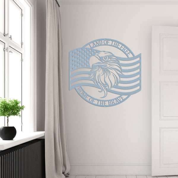 Patriotic Metal Sign With American Flag and Eagle