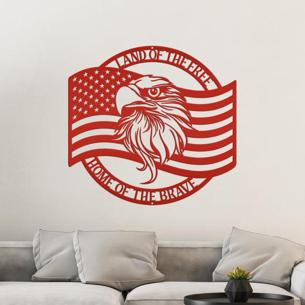 Patriotic Metal Sign With American Flag and Eagle