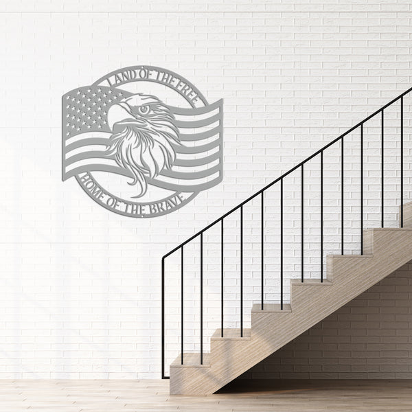 Patriotic Metal Sign With American Flag and Eagle