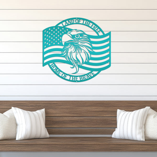 Patriotic Metal Sign With American Flag and Eagle