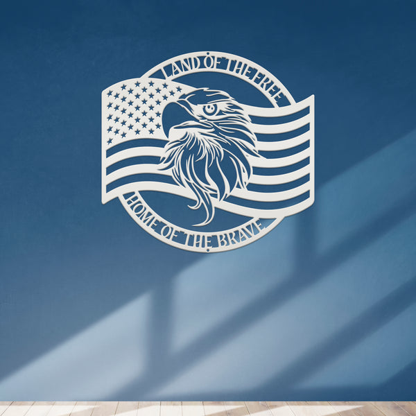 Patriotic Metal Sign With American Flag and Eagle