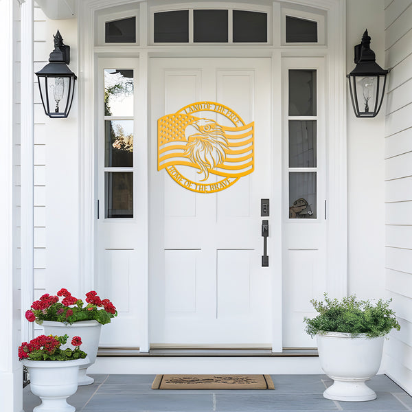 Patriotic Metal Sign With American Flag and Eagle