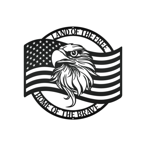 Patriotic Metal Sign With American Flag and Eagle