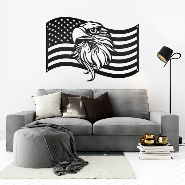 American Flag with Eagle Metal Sign - Patriotic Sign