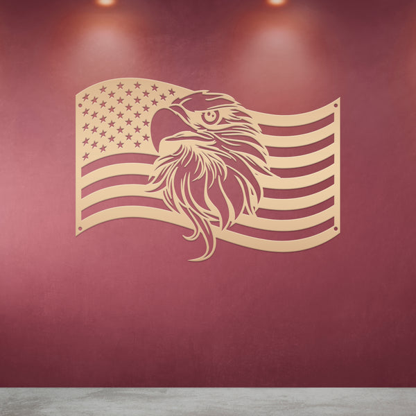 American Flag with Eagle Metal Sign - Patriotic Sign