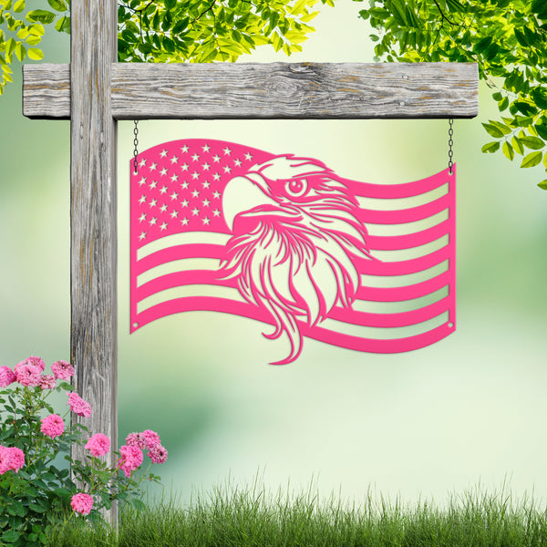 American Flag with Eagle Metal Sign - Patriotic Sign