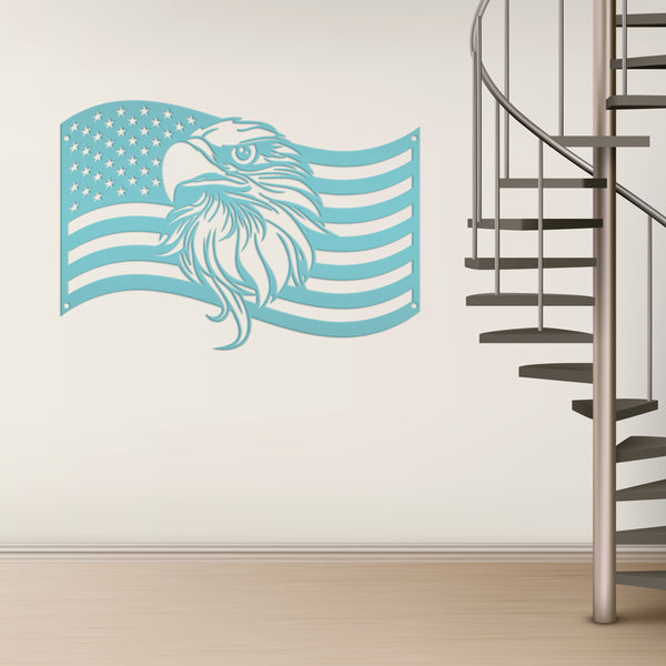 American Flag with Eagle Metal Sign - Patriotic Sign