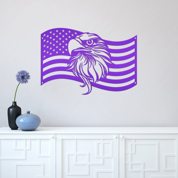 American Flag with Eagle Metal Sign - Patriotic Sign