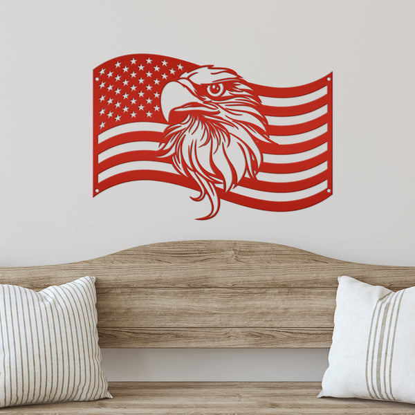 American Flag with Eagle Metal Sign - Patriotic Sign