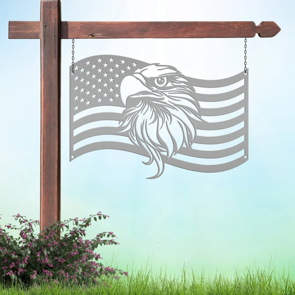 American Flag with Eagle Metal Sign - Patriotic Sign