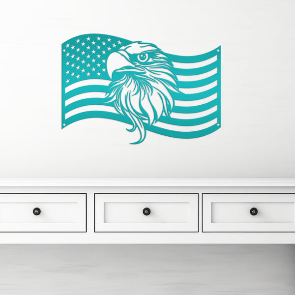 American Flag with Eagle Metal Sign - Patriotic Sign