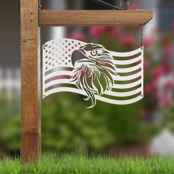 American Flag with Eagle Metal Sign - Patriotic Sign