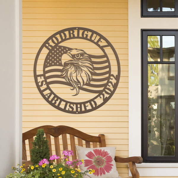 Custom Metal Eagle and Flag Sign - Patriotic Door Hanger