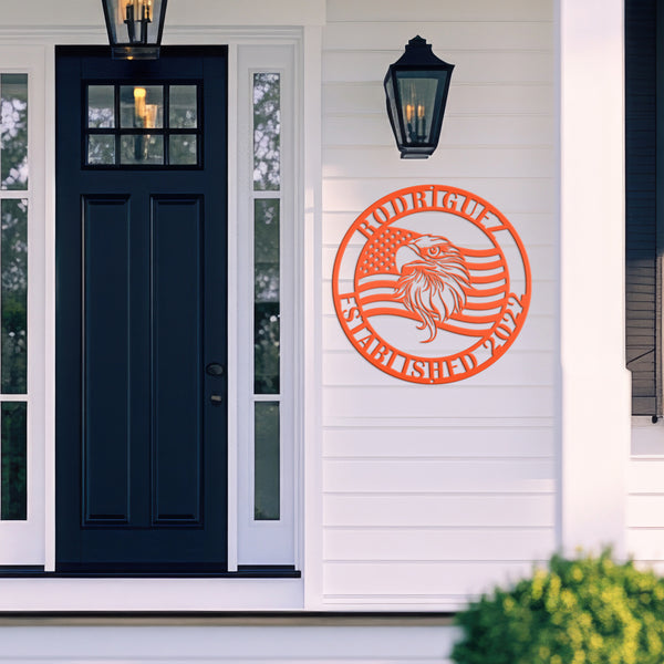 Custom Metal Eagle and Flag Sign - Patriotic Door Hanger