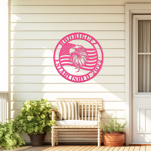 Custom Metal Eagle and Flag Sign - Patriotic Door Hanger