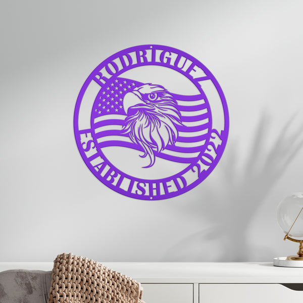 Custom Metal Eagle and Flag Sign - Patriotic Door Hanger