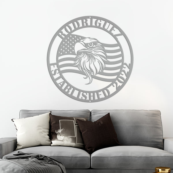Custom Metal Eagle and Flag Sign - Patriotic Door Hanger