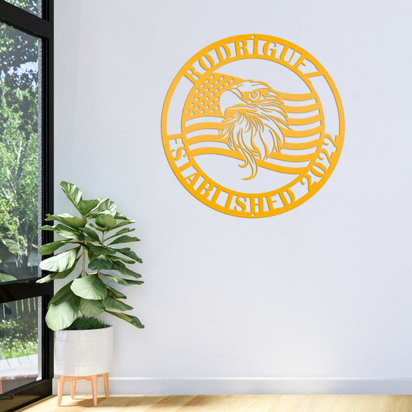 Custom Metal Eagle and Flag Sign - Patriotic Door Hanger