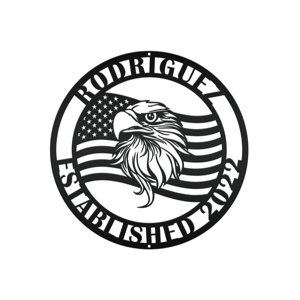 Custom Metal Eagle and Flag Sign - Patriotic Door Hanger