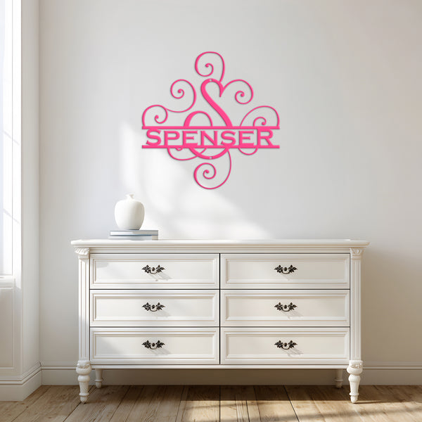Custom Last Name Sign, Personalized Wedding Gift, Swirled Name Sign