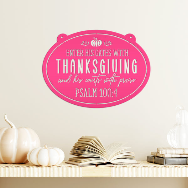 Fall Door Hanger - Blessed Thanksgiving Christian Sign - Autumn Front Door Decor - Bible Verse Oval Wall Art - Seasonal Metal Home Decor