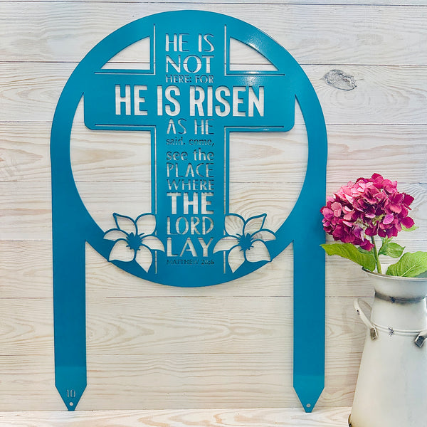 Metal Outdoor Easter Yard Stake - He Is Risen Christian Easter Decor-Christian Yard Decor-Yard Ornaments