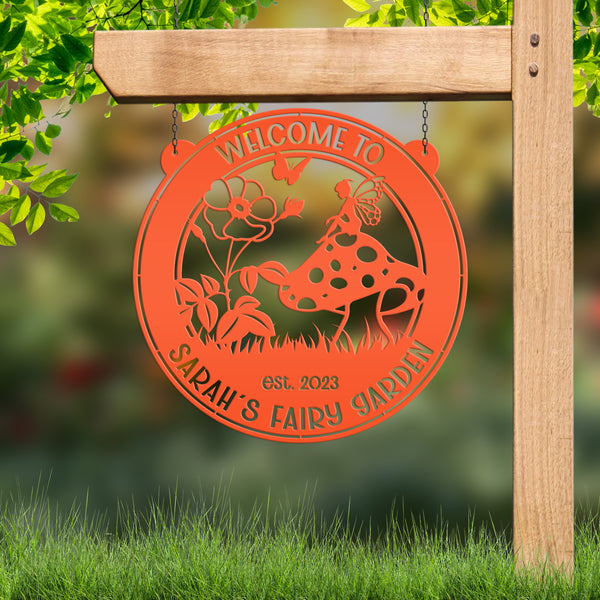 fairy garden with mushroom yard art 