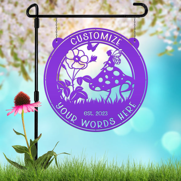 fairy garden with mushroom yard art 