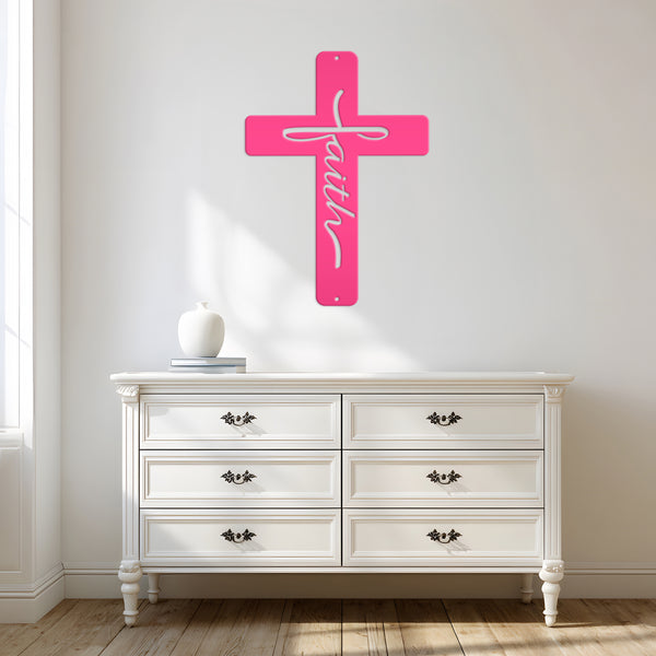 Faith Cross Shaped Metal Sign-Cross Metal Sign-Christian-Religious Wall Decor -Cross Shaped Wall Art-Religious Wall Cross