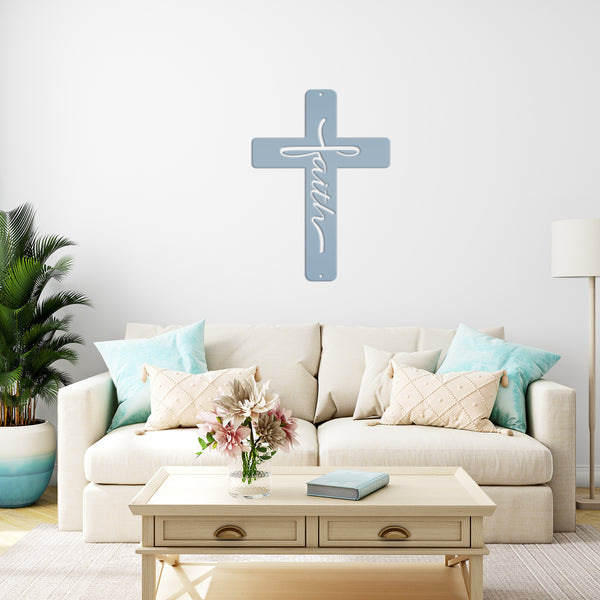 Faith Cross Shaped Metal Sign-Cross Metal Sign-Christian-Religious Wall Decor -Cross Shaped Wall Art-Religious Wall Cross