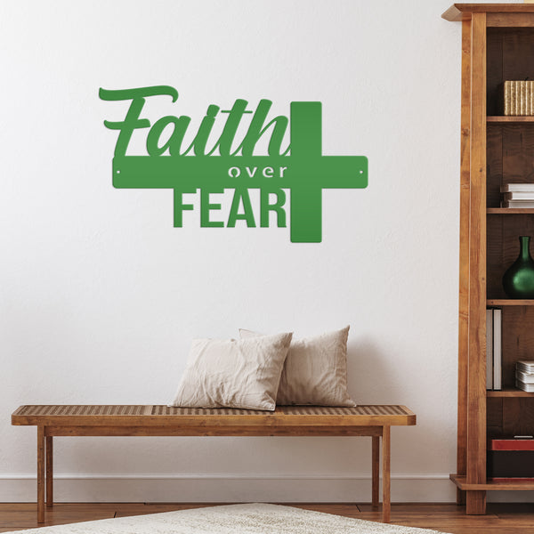 Faith Over Fear Cross Sign-Religious-Christian-Metal Wall Hanging Art-Home Decor-Cross Shaped -Cross Decor