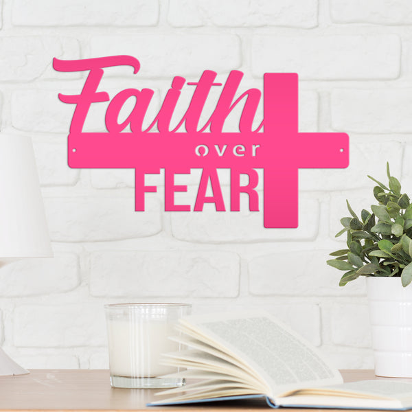 Faith Over Fear Cross Sign-Religious-Christian-Metal Wall Hanging Art-Home Decor-Cross Shaped -Cross Decor