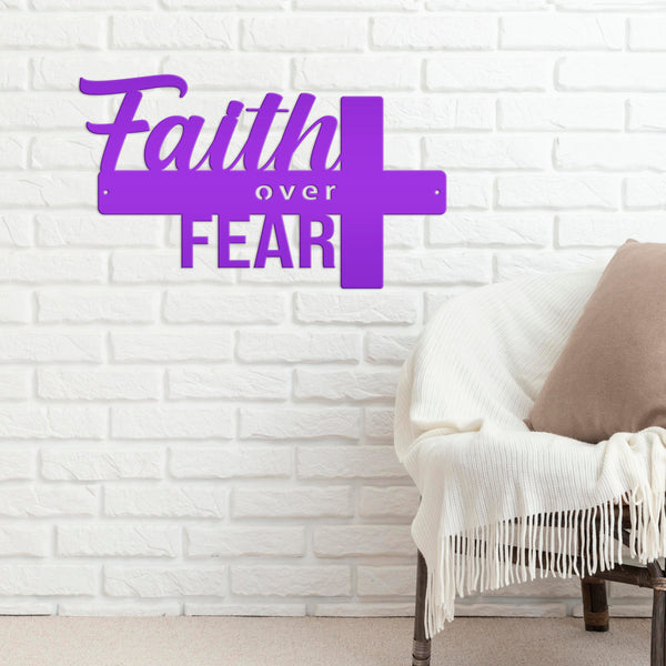 Faith Over Fear Cross Sign-Religious-Christian-Metal Wall Hanging Art-Home Decor-Cross Shaped -Cross Decor