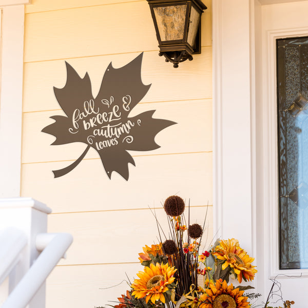 Fall Breeze and Autumn Leaves Metal Sign