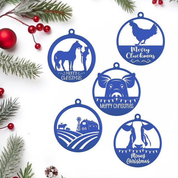 Assorted Family Farm, Cow, Pig, Horse, and Chicken Metal Christmas/Holiday Ornaments